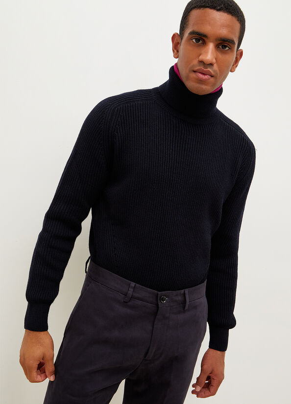 Men\'s Liu Jo Woollen Turtleneck Sweaters Dark Blue | VPH-842096