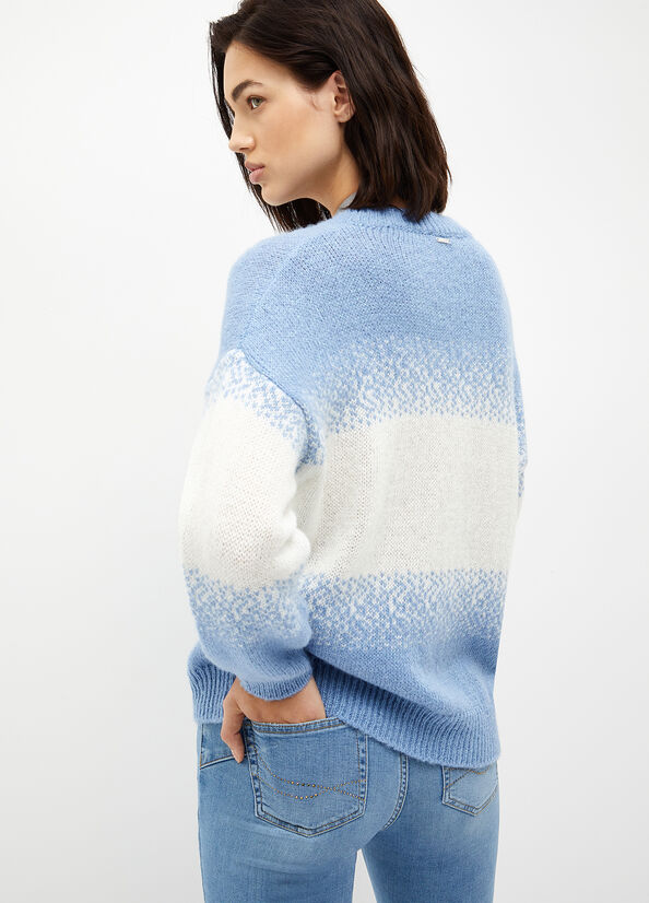 Women's Liu Jo Alpaca Blend Sweaters White / AZURE Blue | TDO-614729