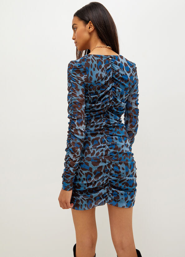 Women's Liu Jo Animal-Print Cocktail In Tulle Dress Blue | XFN-329714