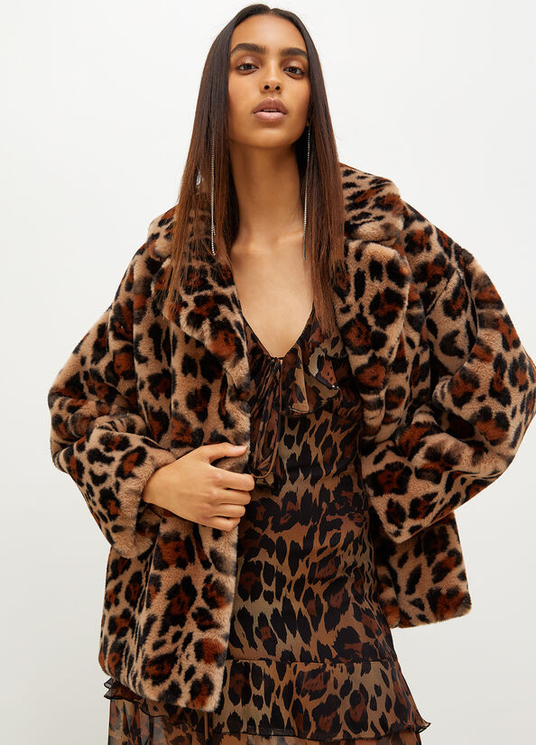 Women\'s Liu Jo Animal Print In Synthetic Fur Coats Brown | JVT-314572