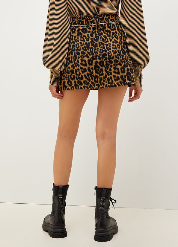 Women's Liu Jo Animal Print Mini With Gemstones Skirts Brown | FGV-463857