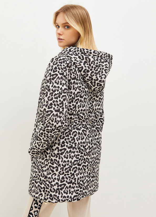 Women's Liu Jo Animal-Print Padded Coats Black | CUY-072481