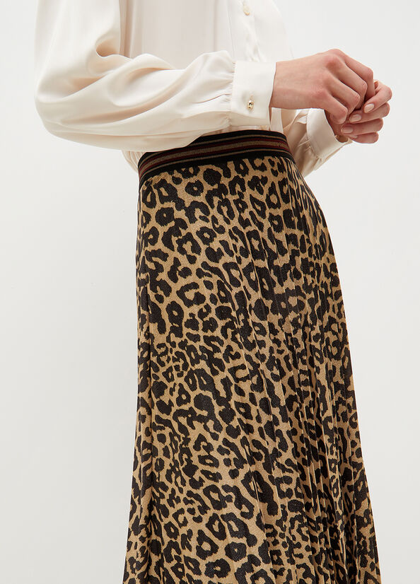 Women's Liu Jo Animal Print Pleated Skirts Brown | FIC-164539