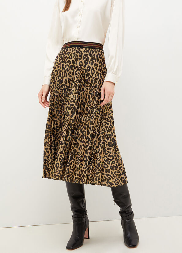 Women\'s Liu Jo Animal Print Pleated Skirts Brown | FIC-164539