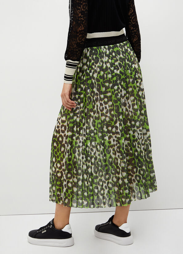 Women's Liu Jo Animal Print Pleated Skirts Green | IDQ-851907