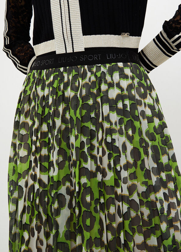 Women's Liu Jo Animal Print Pleated Skirts Green | IDQ-851907