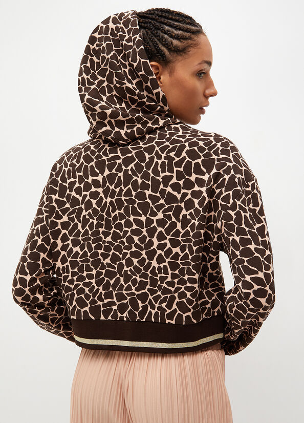 Women's Liu Jo Animal-Print With Hood Sweatshirts Brown | QLW-198625