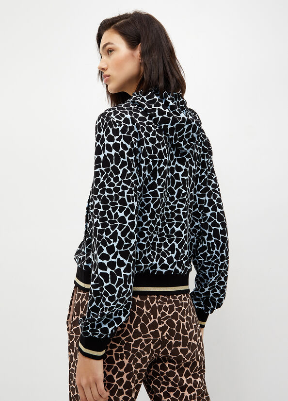 Women's Liu Jo Animal-Print With Zip Sweatshirts Blue | RWU-503261