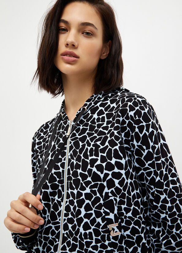 Women's Liu Jo Animal-Print With Zip Sweatshirts Blue | RWU-503261