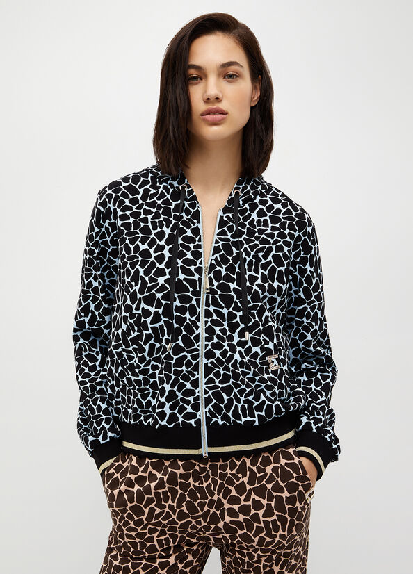 Women\'s Liu Jo Animal-Print With Zip Sweatshirts Blue | RWU-503261