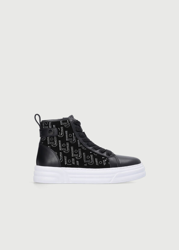 Women's Liu Jo Basketball With All Over Logo Sneakers Black | OMI-307624