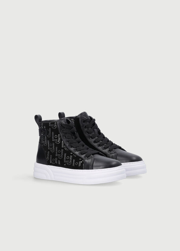 Women's Liu Jo Basketball With All Over Logo Sneakers Black | OMI-307624