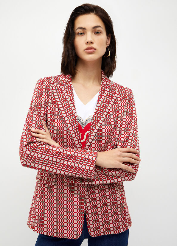 Women\'s Liu Jo Blazer With Optical Pattern Jackets Red | YUM-915740