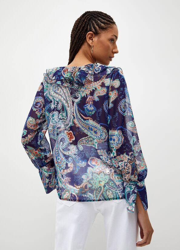 Women's Liu Jo Blouse With Paisley Print Shirts Blue | YSL-098462