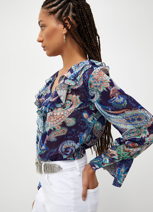 Women's Liu Jo Blouse With Paisley Print Shirts Blue | YSL-098462