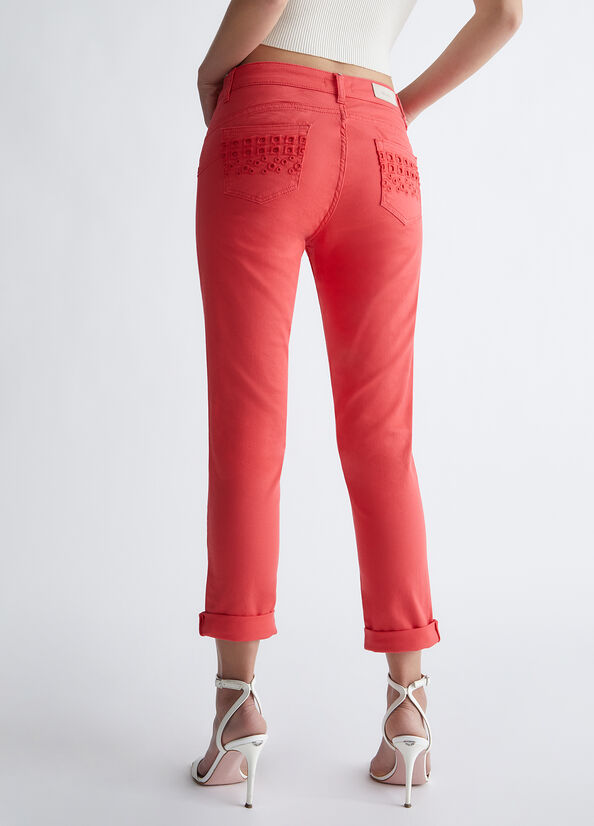 Women's Liu Jo Bottom Up With Embroidery Pants Red | FVA-457698