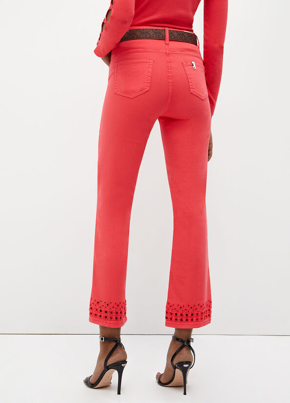 Women's Liu Jo Bottom Up With Embroidery Pants Red | XTS-210576