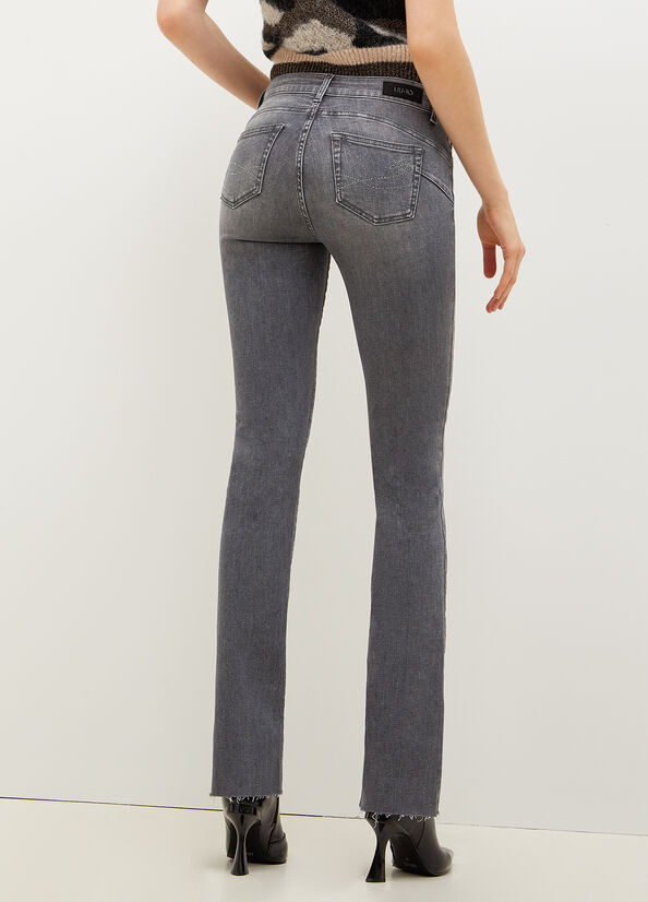 Women's Liu Jo Bottom Up With Gemstones Straight-Fit Jeans Grey | OGU-278496