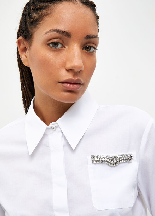 Women's Liu Jo Boxy With Jewel Embroidery Shirts White | EHZ-617892