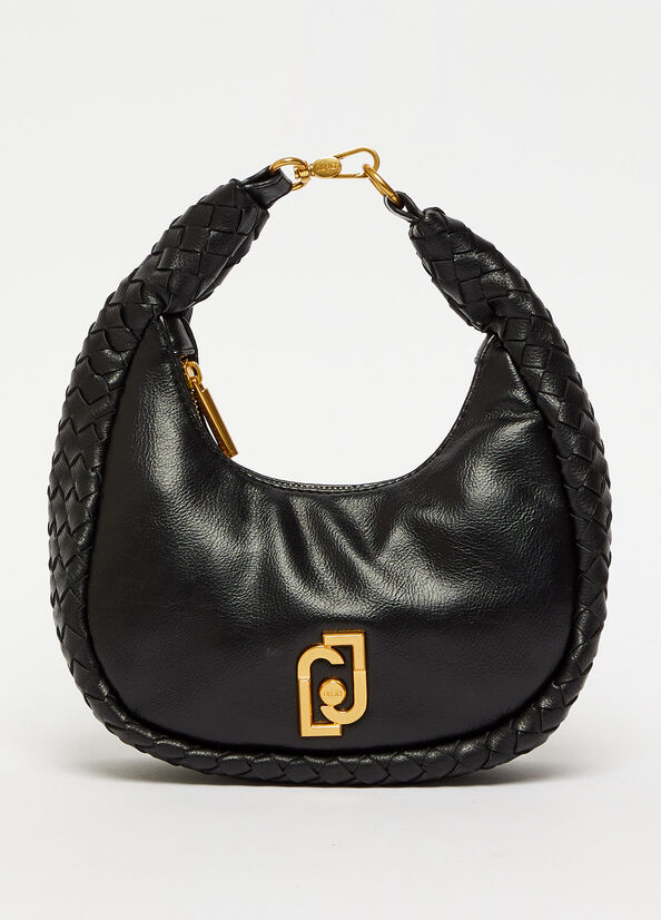 Women's Liu Jo Braided Shoulder With Logo Shoulder Bags Black | MQB-483590