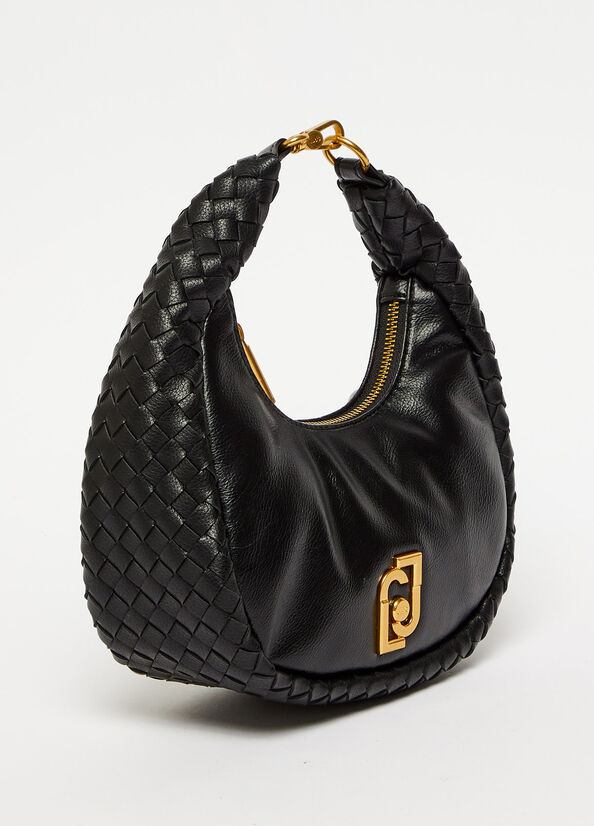 Women's Liu Jo Braided Shoulder With Logo Shoulder Bags Black | MQB-483590