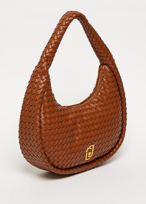 Women's Liu Jo Braided With Logo Shoulder Bags Brown | BRM-894720