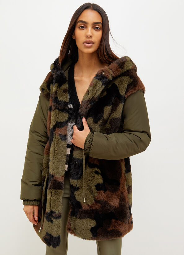 Women\'s Liu Jo Camouflage Hooded Coats Olive | RSC-173640