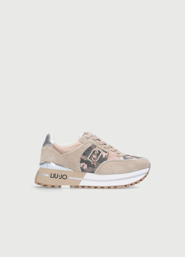 Women's Liu Jo Camouflage Mesh Platform Sneakers Beige | UPD-269480