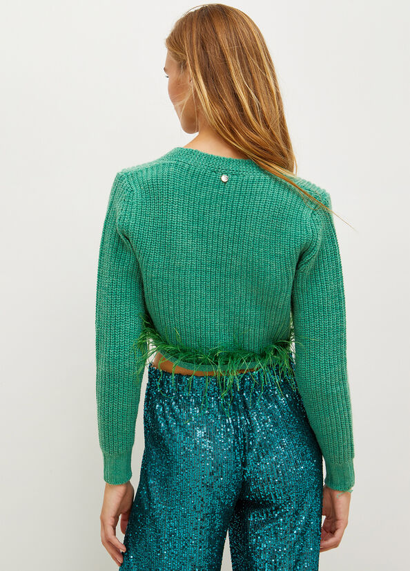 Women's Liu Jo Cardigan With Feathers Sweaters Green | AOP-013896