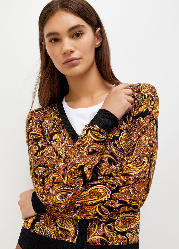 Women's Liu Jo Cardigan With Paisley Print Sweaters Black / Yellow | UWT-832504