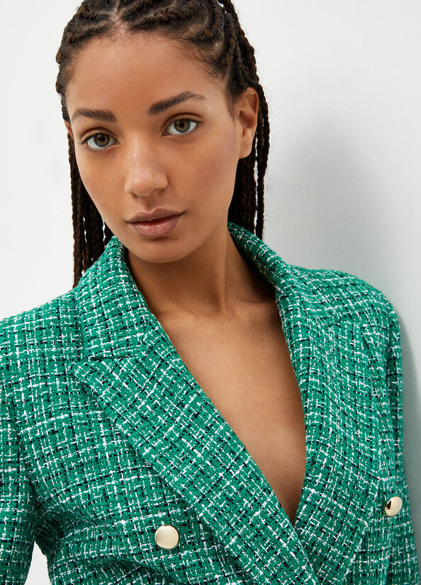 Women's Liu Jo Checked Bouclé Blazer Jackets Green | KRM-825349