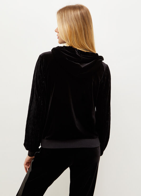 Women's Liu Jo Chenille Hooded Sweaters Black | MJT-215497