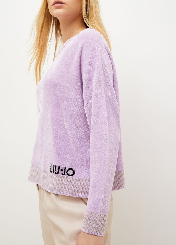 Women's Liu Jo Chenille With Logo Sweaters Purple | TWD-352718