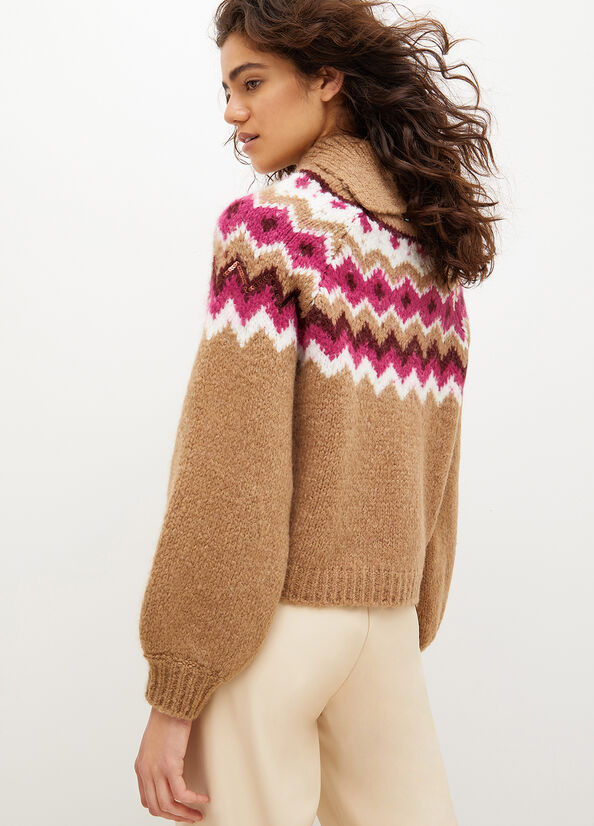 Women's Liu Jo Chevron With Sequins Sweaters Brown | JGQ-683470