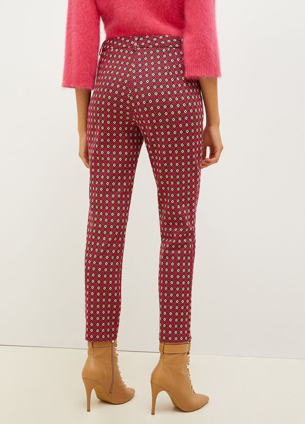 Women's Liu Jo Chinos With Geometric Motif Pants Red | ETR-573096