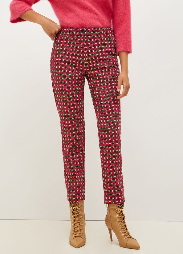 Women\'s Liu Jo Chinos With Geometric Motif Pants Red | ETR-573096