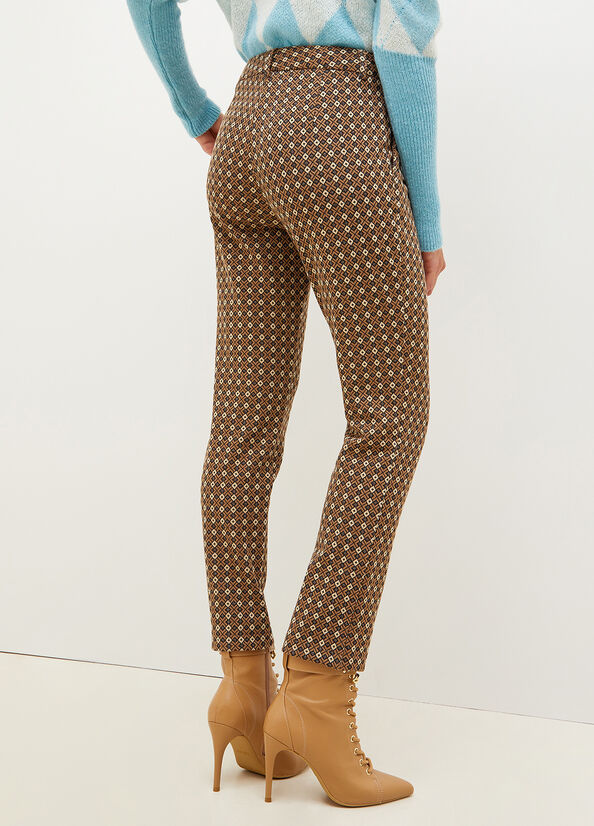 Women's Liu Jo Chinos With Geometric Motif Pants Brown | YKM-501728