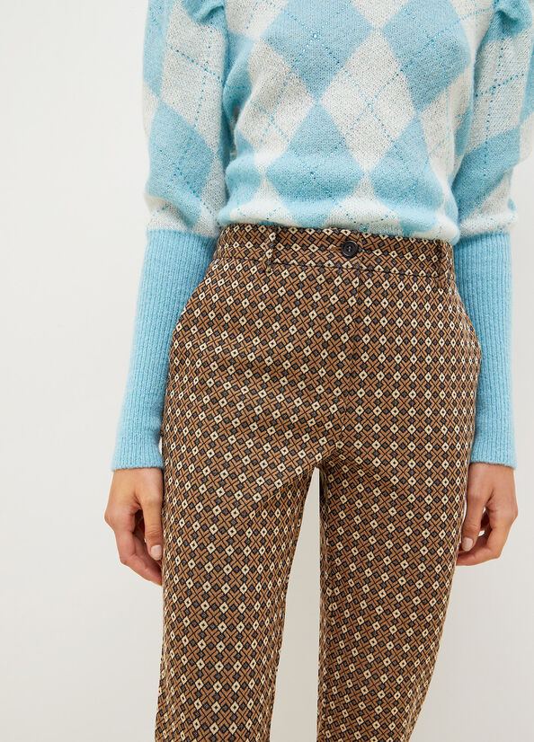 Women's Liu Jo Chinos With Geometric Motif Pants Brown | YKM-501728