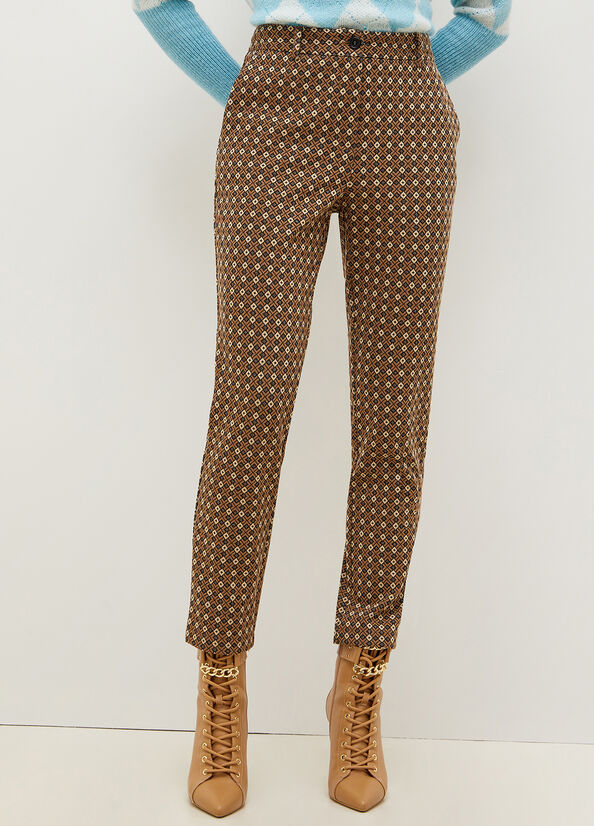 Women\'s Liu Jo Chinos With Geometric Motif Pants Brown | YKM-501728