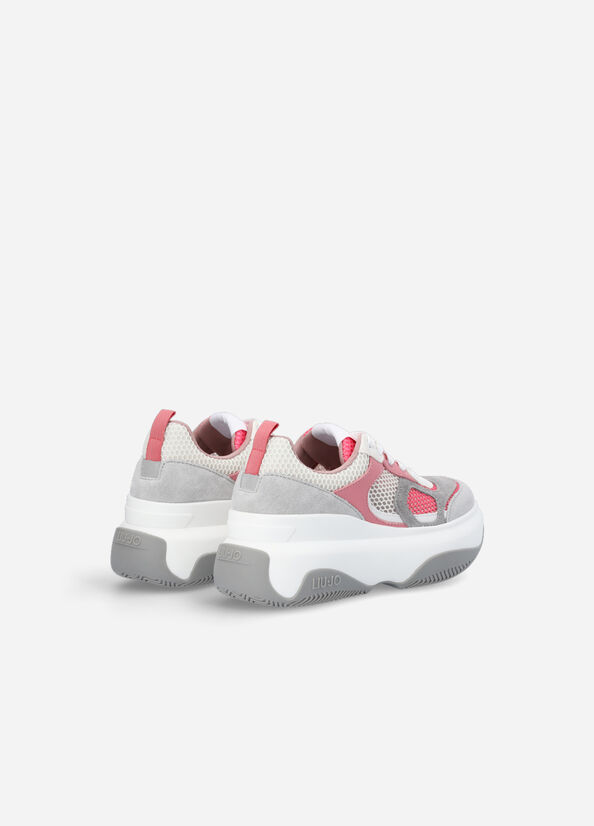 Women's Liu Jo Chunky Leather Sneakers Grey / Pink | OJI-260471