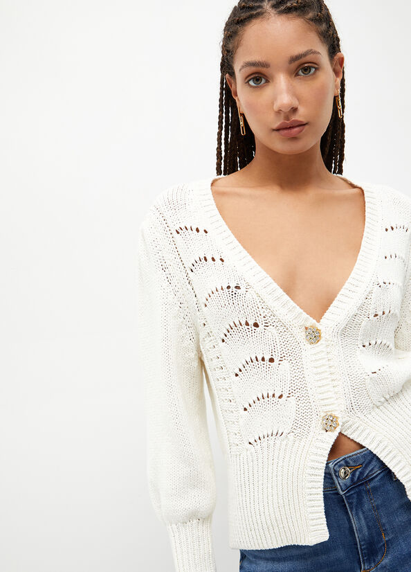 Women's Liu Jo Cotton Crochet Cardigan Sweaters White | HCT-402159