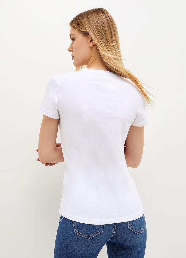 Women's Liu Jo Cotton Stretch T Shirts White | HFY-746158