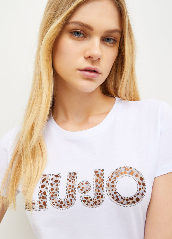 Women's Liu Jo Cotton With Logo T Shirts White | YBX-514890