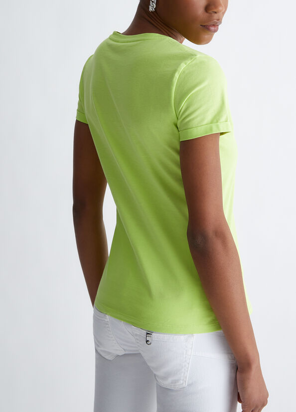 Women's Liu Jo Cotton With Logo Tops Green | VHT-831649