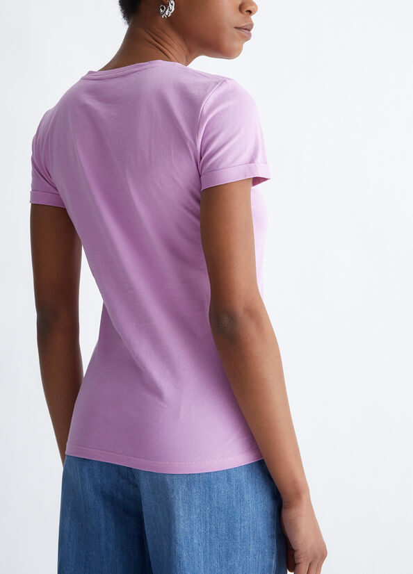 Women's Liu Jo Cotton With Logo Tops Pink | WNX-439685