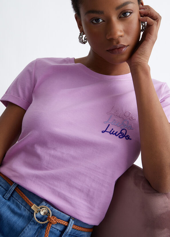 Women's Liu Jo Cotton With Logo Tops Pink | WNX-439685