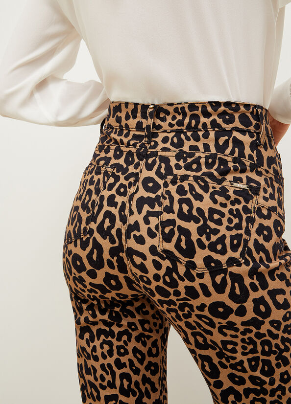 Women's Liu Jo Cropped Animal-Print Pants Brown | HAY-140756