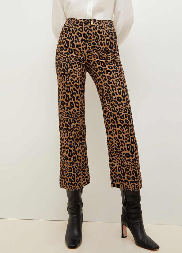 Women\'s Liu Jo Cropped Animal-Print Pants Brown | HAY-140756