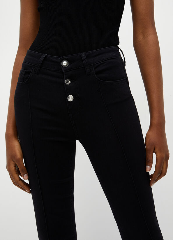 Women's Liu Jo Cropped Bottom Up Skinny Jeans Black | YMI-910357