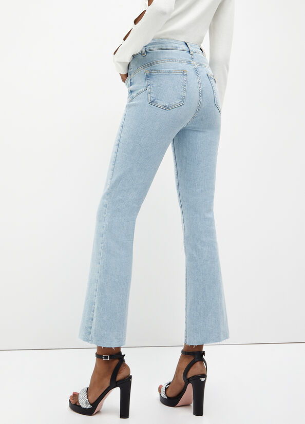 Women's Liu Jo Cropped Bottom Up Straight-Fit Jeans Light Blue | JNP-826749